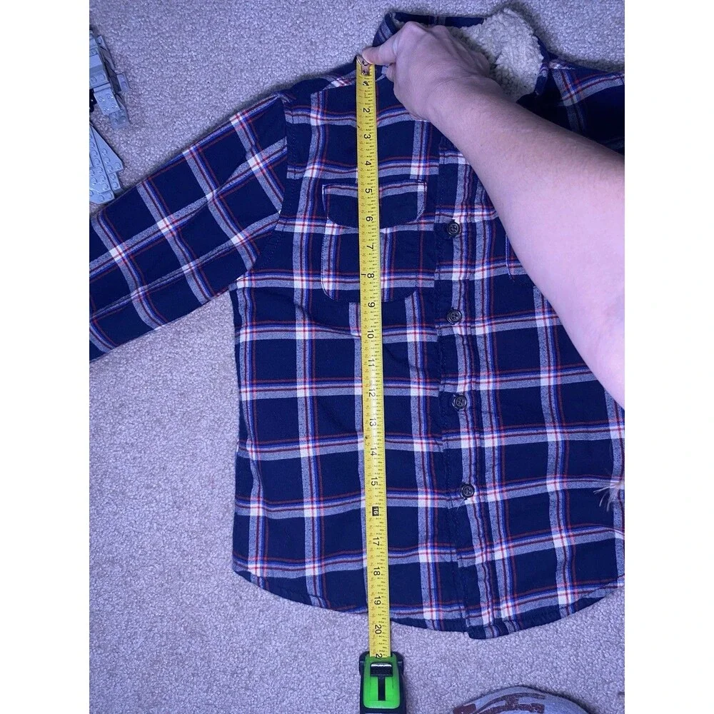 Cat & Jack Boys S 6/7 Blue Plaid Flannel Sherpa Lined Shirt Jacket Shacket
